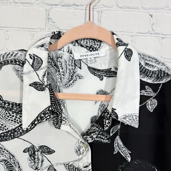 Rose + Olive Blouse Women Plus 1X Geometric Art to Wear Flowy 3/4 Sleeve Top - Picture 4 of 13